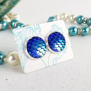 Blue Dragon Scale Flatback Earrings